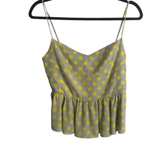 Zara Size Medium Grey Yellow Polka Dot Smocked Peplum Tank Top Cami Coquette - Picture 2 of 7